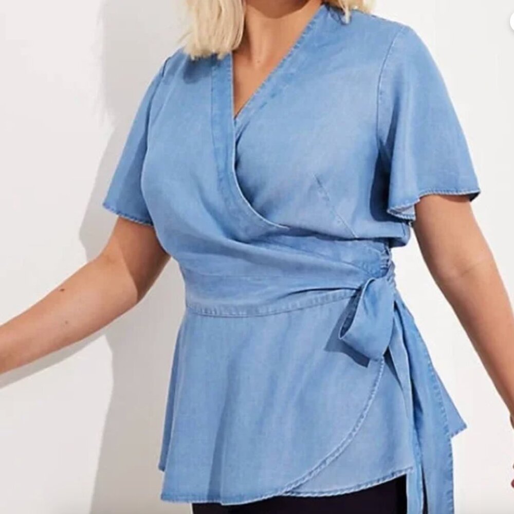 LOFT Light Blue Wrap Blouse